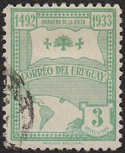 Uruguay SG#692 Used - 1933 3c. - Flags, Maps, Christopher
