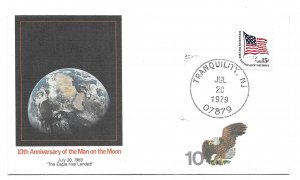 10th Anniversary Man on the Moon, Tranquility New Jersey 1979 Earth Cachet Cover