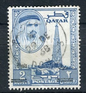 QATAR; 1966 early Scarce surcharged 2/2R issue fine used value
