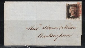 Great Britain #1 Used Fine On Cover Plate 1c 27 Nov 1840