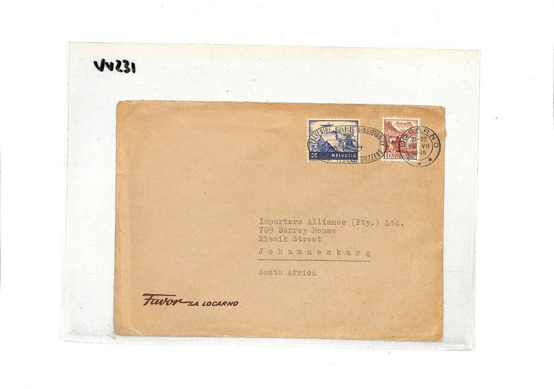 Switzerland Cover Locarno Jo'burg S.Africa Commercial 1948{samwells-covers}VV231