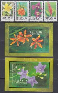 GRENADA GRENADINES Sc #1528-30,33,4-5 PART 1 MNH SET of 4 + 2 S/Ss - FLOWERS