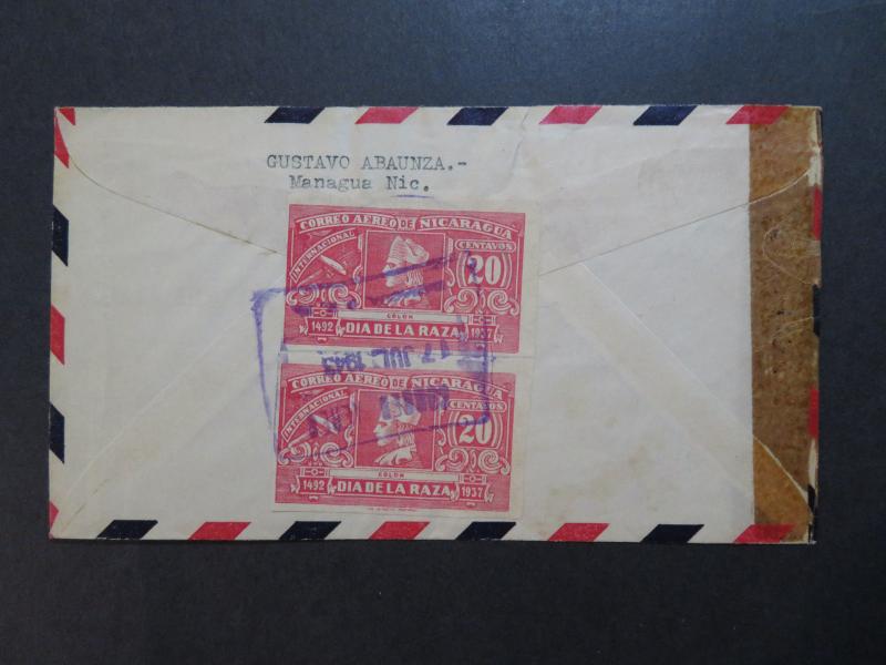 Nicaragua 1943 Censor Airmail Cover to USA - Z8350