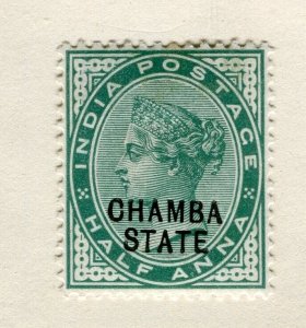 INDIA; CHAMBA 1900 early QV Optd. issue Mint hinged 1/2a. value