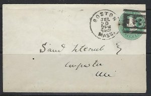 US 1882 FANCY #13 CANCEL BOSTON MASS TO AUGUSTA WIS