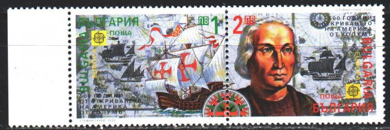 Bulgaria. 1992. 3982-83. Sailboat, Columbus, Europe-Sept. MNH.