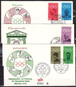 Germany, Scott cat. B434-B437. Munich Olympic Games issue. 3 First day covers. ^