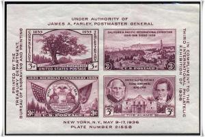 SC#778 TIPEX Souvenir Sheet: Plate # 21558 (1936) MNH