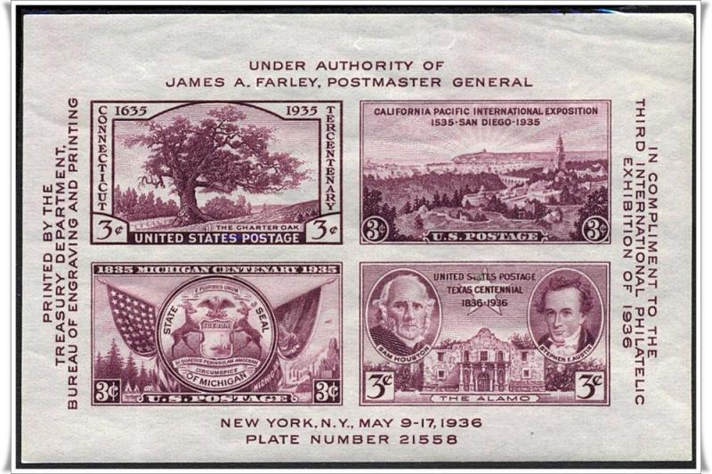 SC#778 TIPEX Souvenir Sheet: Plate # 21558 (1936) MNH