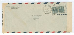 US 820 1942 Two 15c Buchanan (presidential/prexy series) paid two times the 15c per half ounce airmail rate on this censored fol