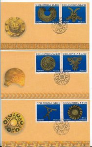 COLOMBIA 2002, PRECOLUMBIAN ART, CULTURES, ARCHAEOLOGY SET OF 6 ON 3 FDC