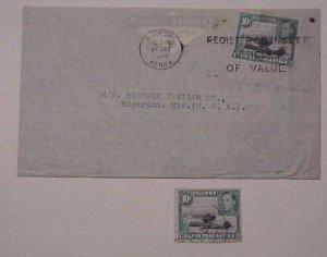 KENYA  DARK MOUNTAIN 10cents GREEN 1950 COVER TO USA WITH COMPARISON STAMP