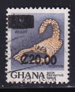 Ghana   #1090  used  1988  surch scorpion 20ce on 1ce