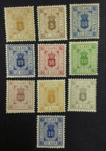 MOMEN: ICELAND SC #O4-O12,O6a 1876-1902 MINT OG H $890 LOT #62223