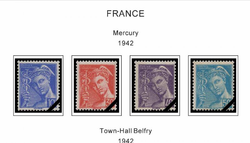 COLOR PRINTED FRANCE 1941-1965 STAMP ALBUM PAGES (55 illustrated pages)