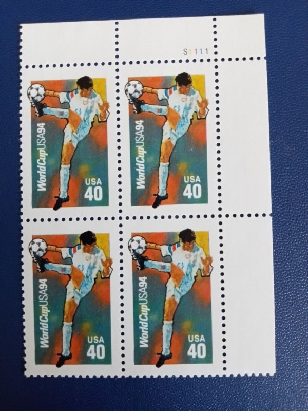 US# 2835, World Cup '94, .29c, PL. Block, MNH