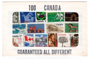 Envelope of 100 Canada Stamps, Guaranteed all different