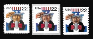Sc  3259 - 3263 - 3353  22¢ Uncle Sam Salutes, Complete Set - MNH