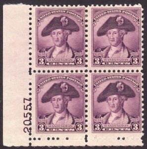1932 U.S George Washington plate number block 3¢ issue MLH Sc# 708 CV $15.00