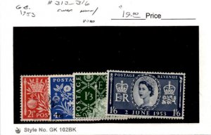 Great Britain, Postage Stamp, #313-316 Mint & Used, 1953 Queen Elizabeth (AM)