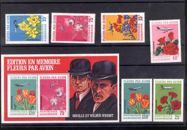 024442 GABON FLOWERS set+S/S+IMPERF MNH#24442