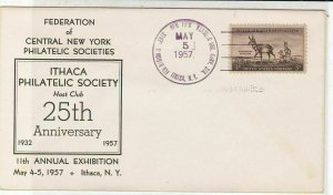 U.S. 1957 ITHACA Philatelic Society 25th Anniversary Illust Stamp Cover Rf 37663