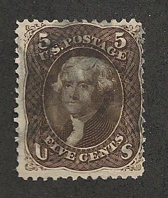 76a Used,  5c.  Jefferson, Black-Brown Shade, scv: $325