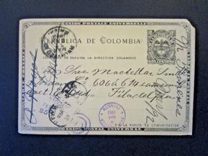 Colombia 1892 Postal Card Used w/ NY PAID ALL / Small Corner Damage - Z5452