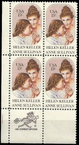 PCBstamps   US #1824 Zip Block  60c(4x15c)Helen Keller & Anne Sullivan, MNH