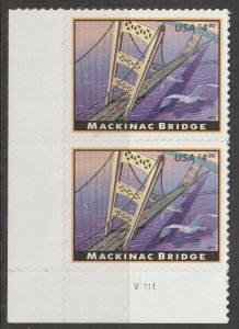 U.S.  Scott# 4438 2010 Mackinac Bridge Issue VF MNH Plate # Pair