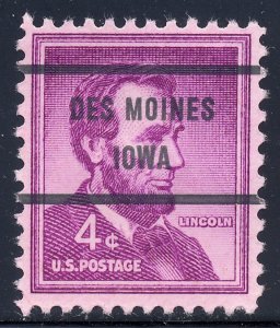 Des Moines IA, 1036-71 Bureau Precancel, 4¢ Lincoln