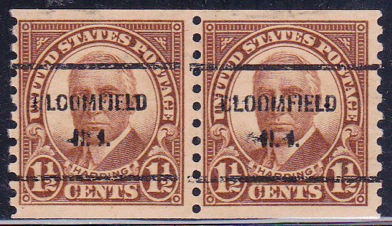 Precancel - Bloomfield, NJ PSS 686-61 Coil Gap Pair - No Gum