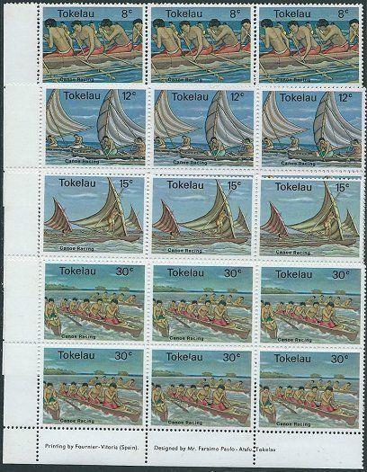 TOKELAU 1978 Canoe Racing set in IMPRINT blocks of 6 MNH..................41660A