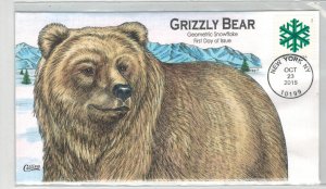 2015 COLLINS HANDPAINTED FDC GEOMETRIC SNOWFLAKE WINTER SCENE GRIZZLY BEAR