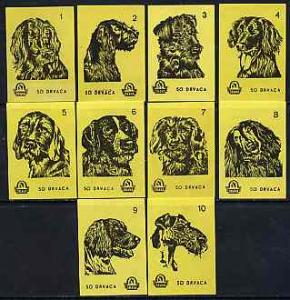 Match Box Labels - complete set of 10 Dogs (set #2 yellow...