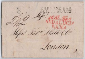 Spain 1819 Madrid to London Espagne Par St. Jean de Luz French Tax Stampless