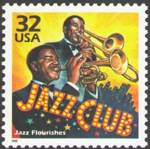 1998 Jazz Club Music Black Heritage Single 32c Postage Stamp, Sc# 3184k, MNH, OG