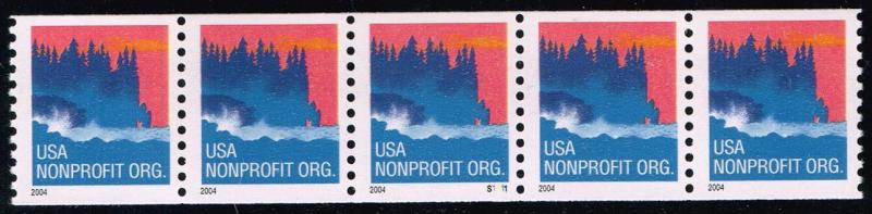 US #3864 Seacoast PNC Strip of 5; MNH