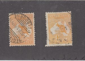 AUSTRALIA # 6 x 2 VF-4d KANGAROOs ORANGE/YELLOW SHADES CAT VALUE $80+