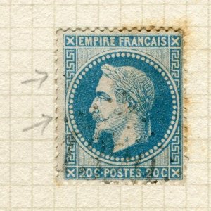 FRANCE; 1863 early classic Napoleon issue used 20c. + MINOR PLATE FLAW