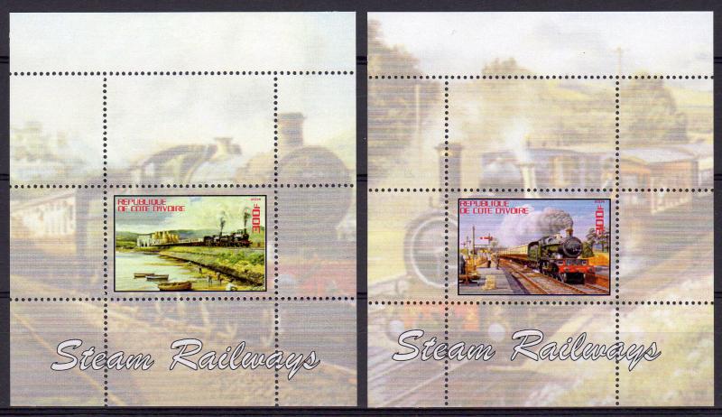 Ivory Coast 2004 Steam Railways 2 Souvenir Sheets Perforated MNH