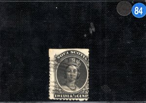 Canada NOVA SCOTIA QV CHALON SG.29var 12½c Black *BROKEN PERF-PINS* Used BBLUE84