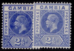 GAMBIA GV SG90 + 90a, 2½d SHADE VARIETIES, M MINT. Cat £11.