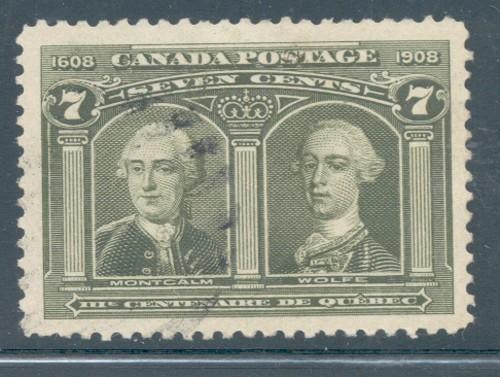 Canada Sc 100 1908 7 c Wolfe- Montcalm stamp used