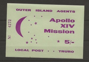 GB Cinderella 1971 Postal Strike O.I.A. Apollo 14 label in mauve on pale green 