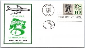 US FIRST DAY COVER 10c AIRMAIL LIBERTY BELL LET FREEDOM RING CASCADE CACHET 1960