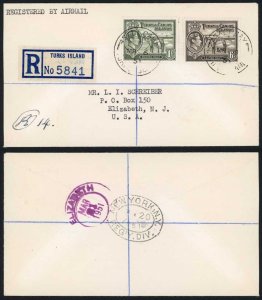 Turks and Caicos KGVI 6d and 1/- Registered Cover Salt Cay Pmk