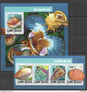 2015 Guinea-Bissau Fauna Marine Life Seashells Kb+Bl ** Stamps St978