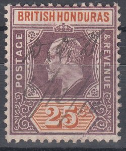 1907 BRITISH HONDURAS KEVII 25c DULL PURPLE & ORANGE (SG# 89) USED VF