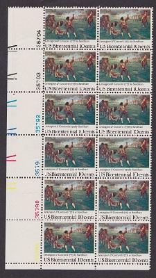 1563 Lexington Concord MNH plate block of 12